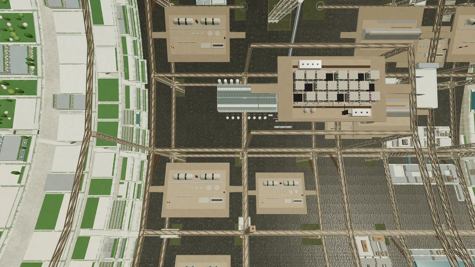 A slender stationary spine runs through the centre of the rotor while the whole city turns around the viewer.