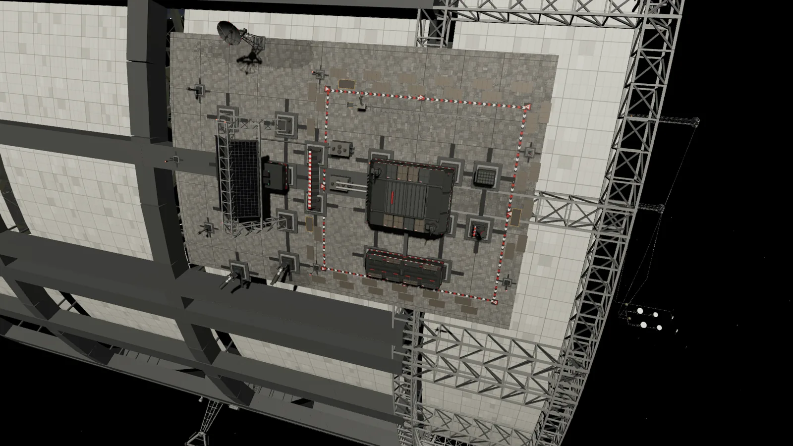 A forward defence battery with armoured housing, reload magazine, interceptor cells and a blast wall.
