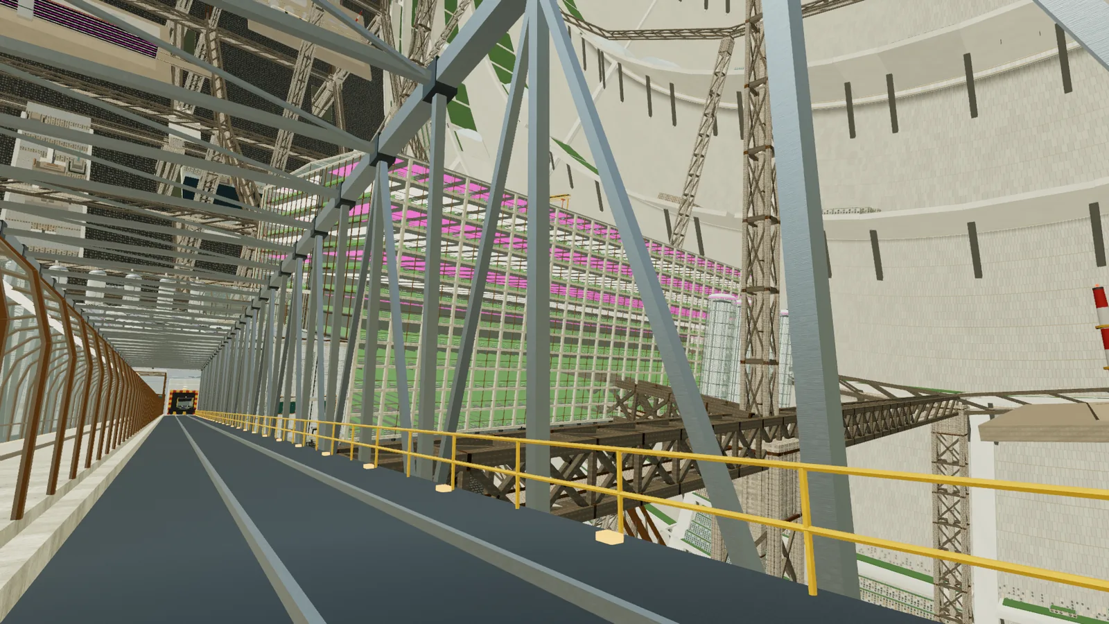 Stacked crop galleries, nutrient vessels and robotic harvesters fill the upper city above the artificial sky.